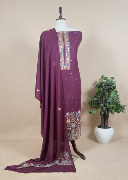 Pure Merino Wool Unstitched Suit Pashmina With Dupatta