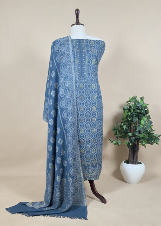 Blue Pashmina with Kani zari Unstitched Suit