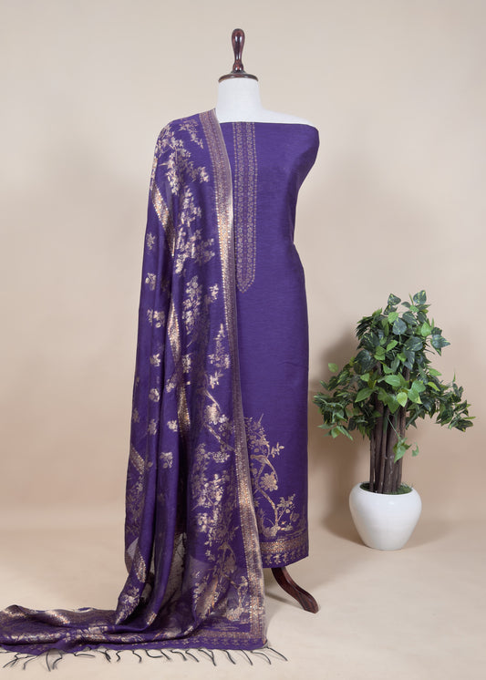 Purple Premium Cotton Silk Suit With Kani Zari Weaving