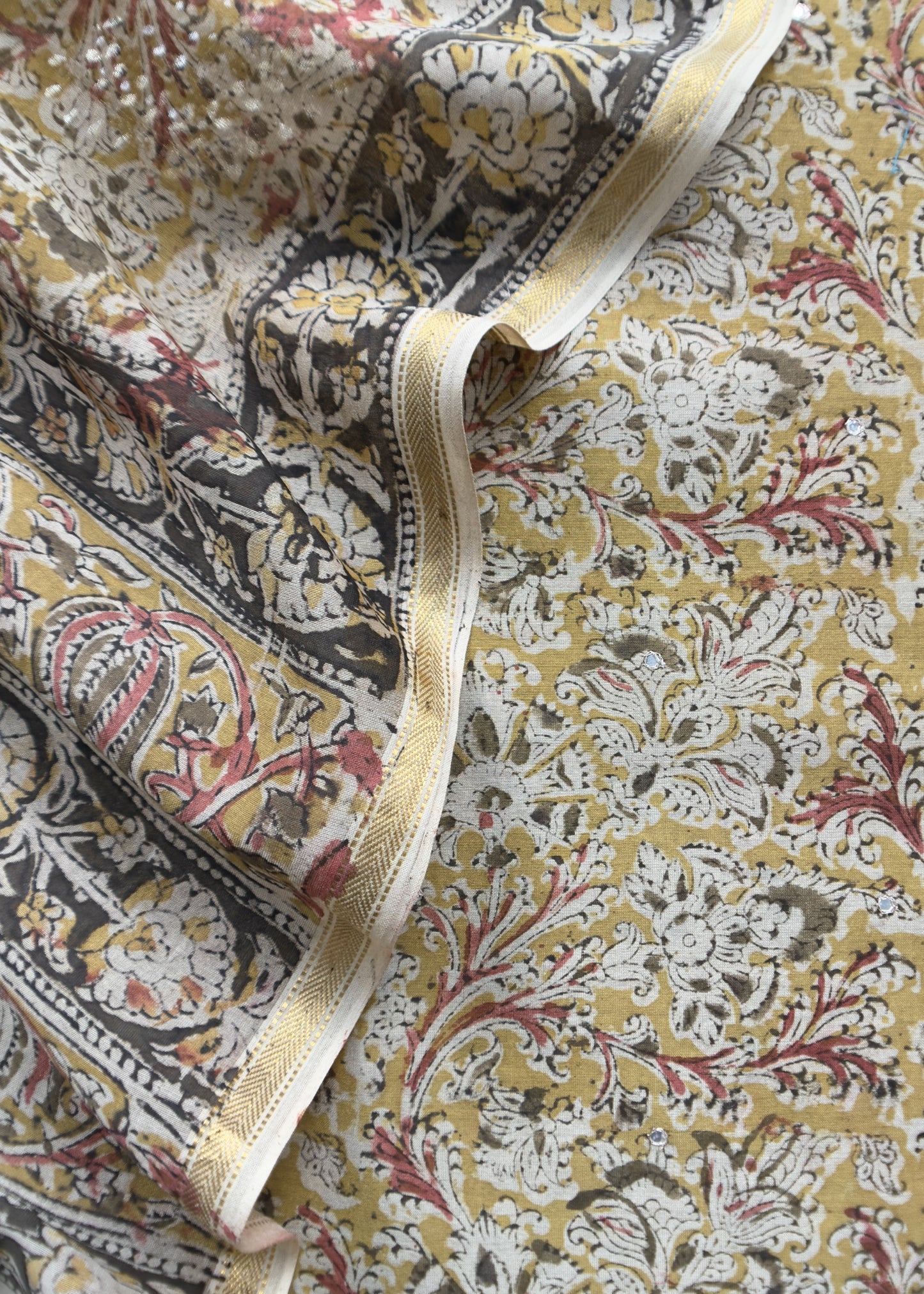 Chanderi handloom suit fabric in ajrakh print

