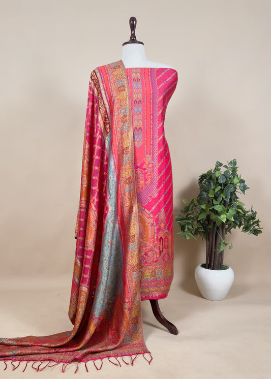 Pink Handwoven Kani Silk Unstitched Suit