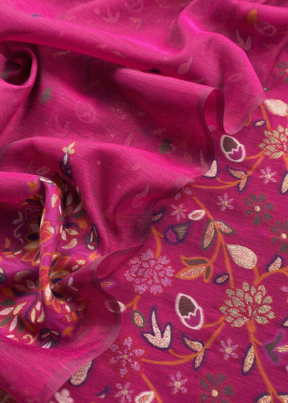 Chanderi suit fabric with jamdani weaving

