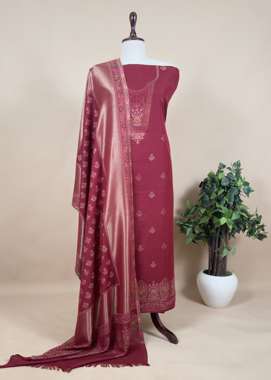 Pure Merino Wool Unstitched Suit Pashmina With Dupatta