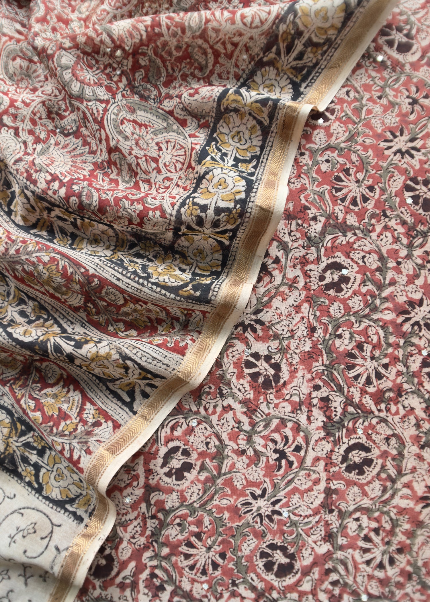 Chanderi handloom suit fabric in ajrakh print

