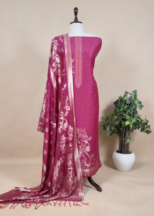 Pink Premium Cotton Silk Suit With Kani Zari Weaving