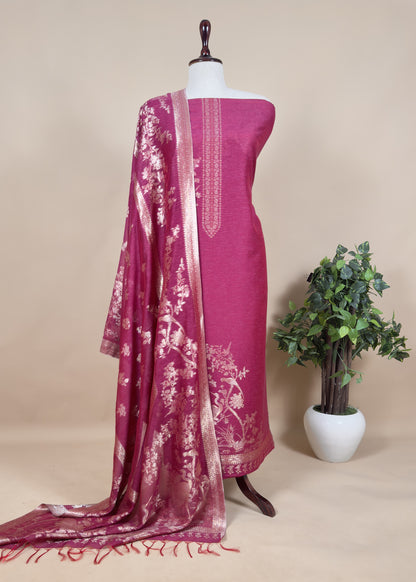 Red Premium Kani Silk Suit With Kani Zari Weaving