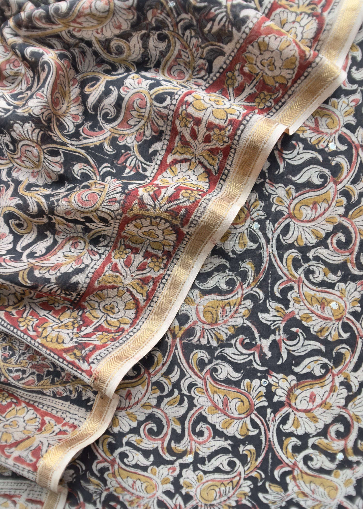 Chanderi handloom suit fabric in ajrakh print

