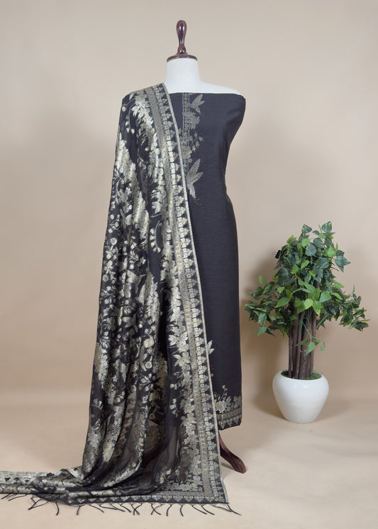 Black Premium Cotton Silk Suit With Kani Zari Weaving