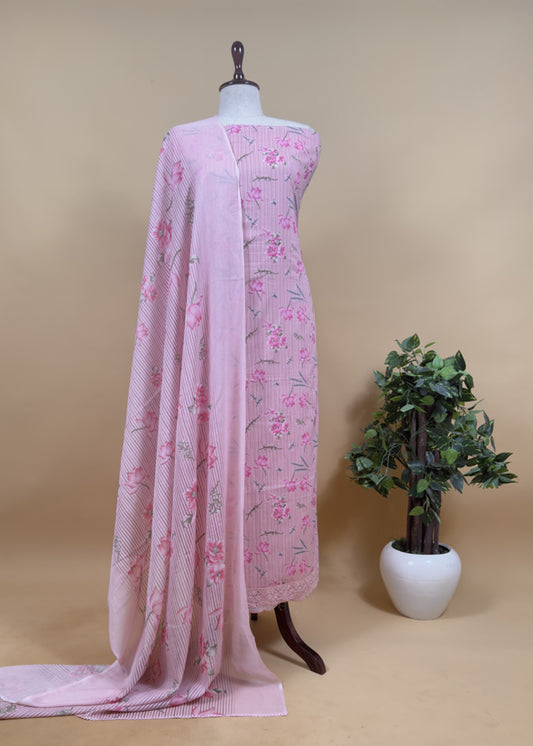 Pink Mul Mul Cotton Unstitched Suit With Dupatta