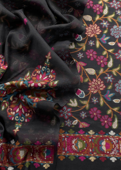 Black Linen Chanderi Suit With Jamdani Weaving