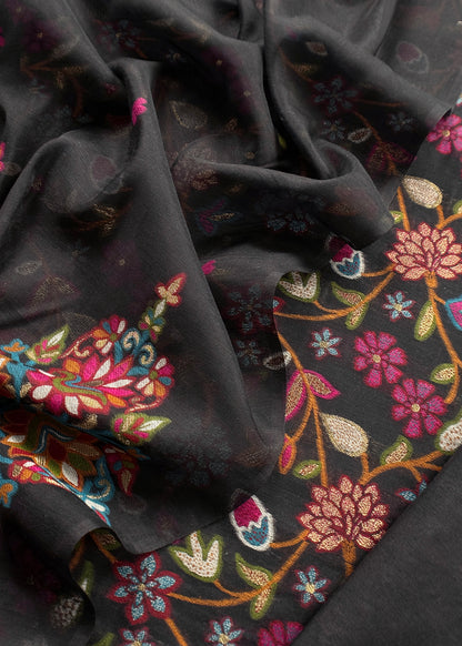 Black Linen Chanderi Suit With Jamdani Weaving