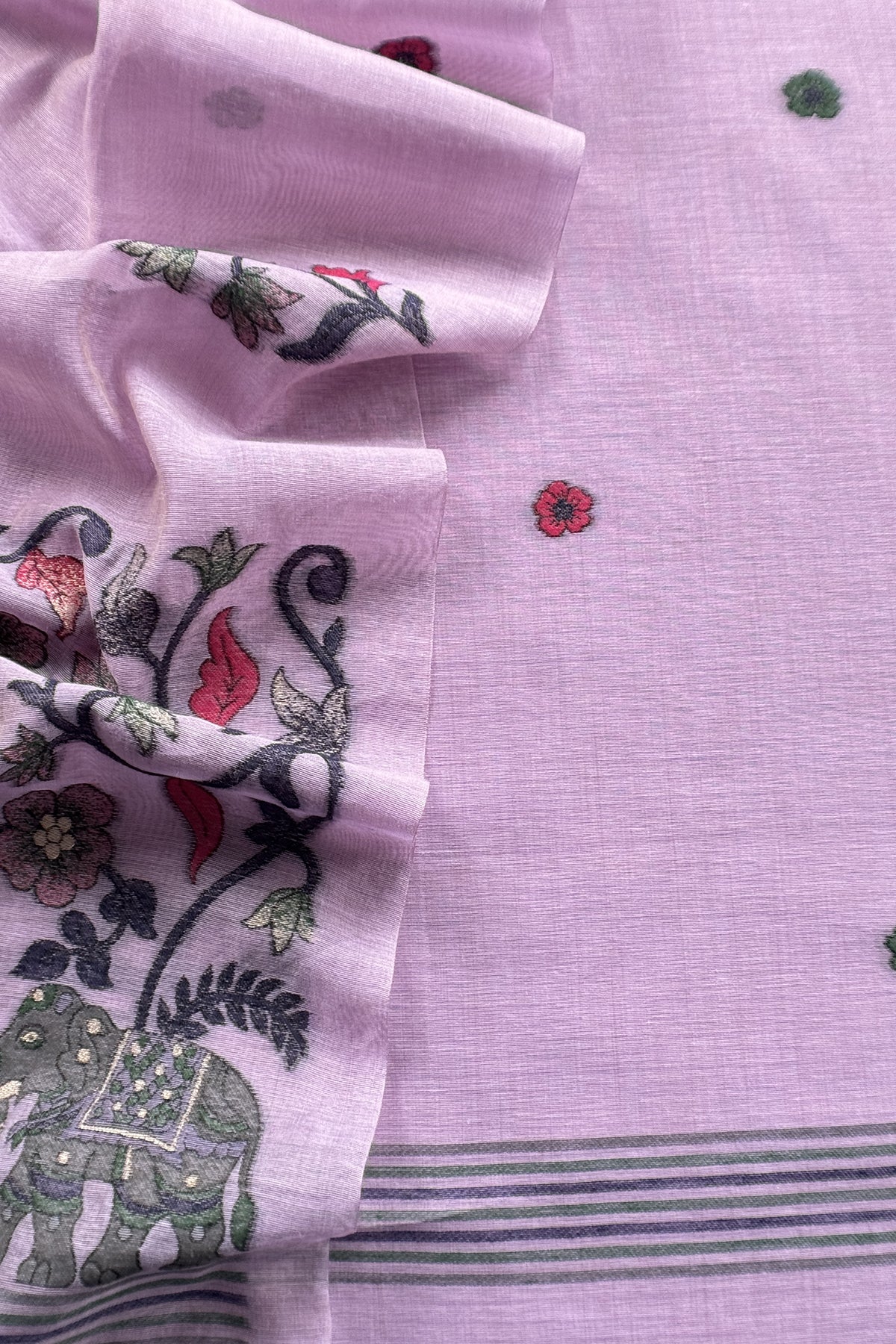 Chanderi suit fabric with jamdani weaving

