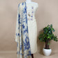 Off White Chanderi Unstitched Suit With Blue Organza Dupatta