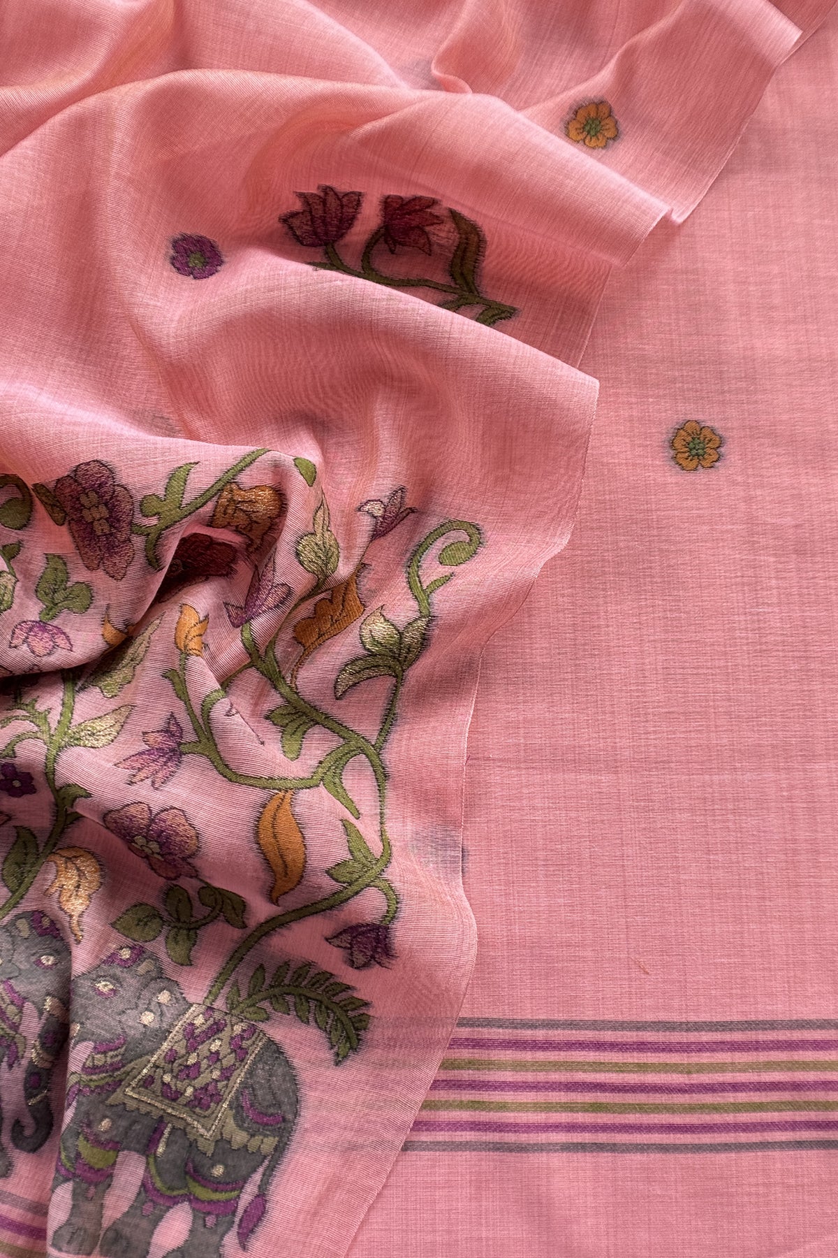 Chanderi suit fabric with jamdani weaving

