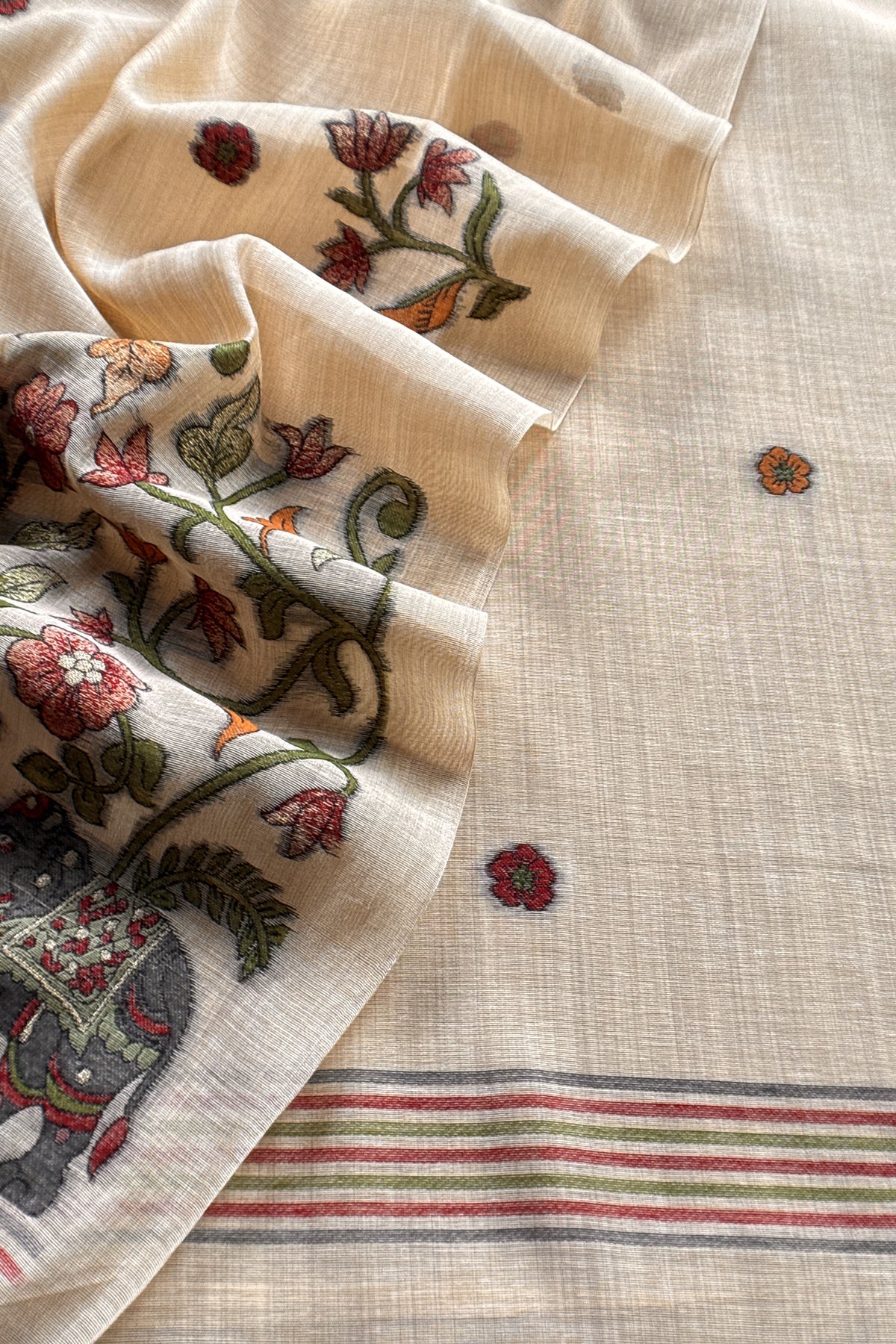 Chanderi suit fabric with jamdani weaving

