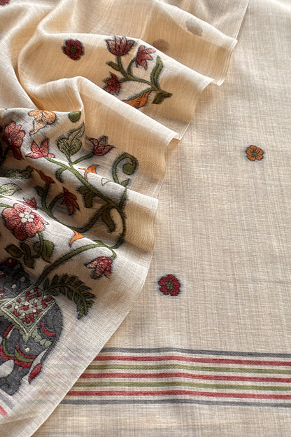 Chanderi suit fabric with jamdani weaving

