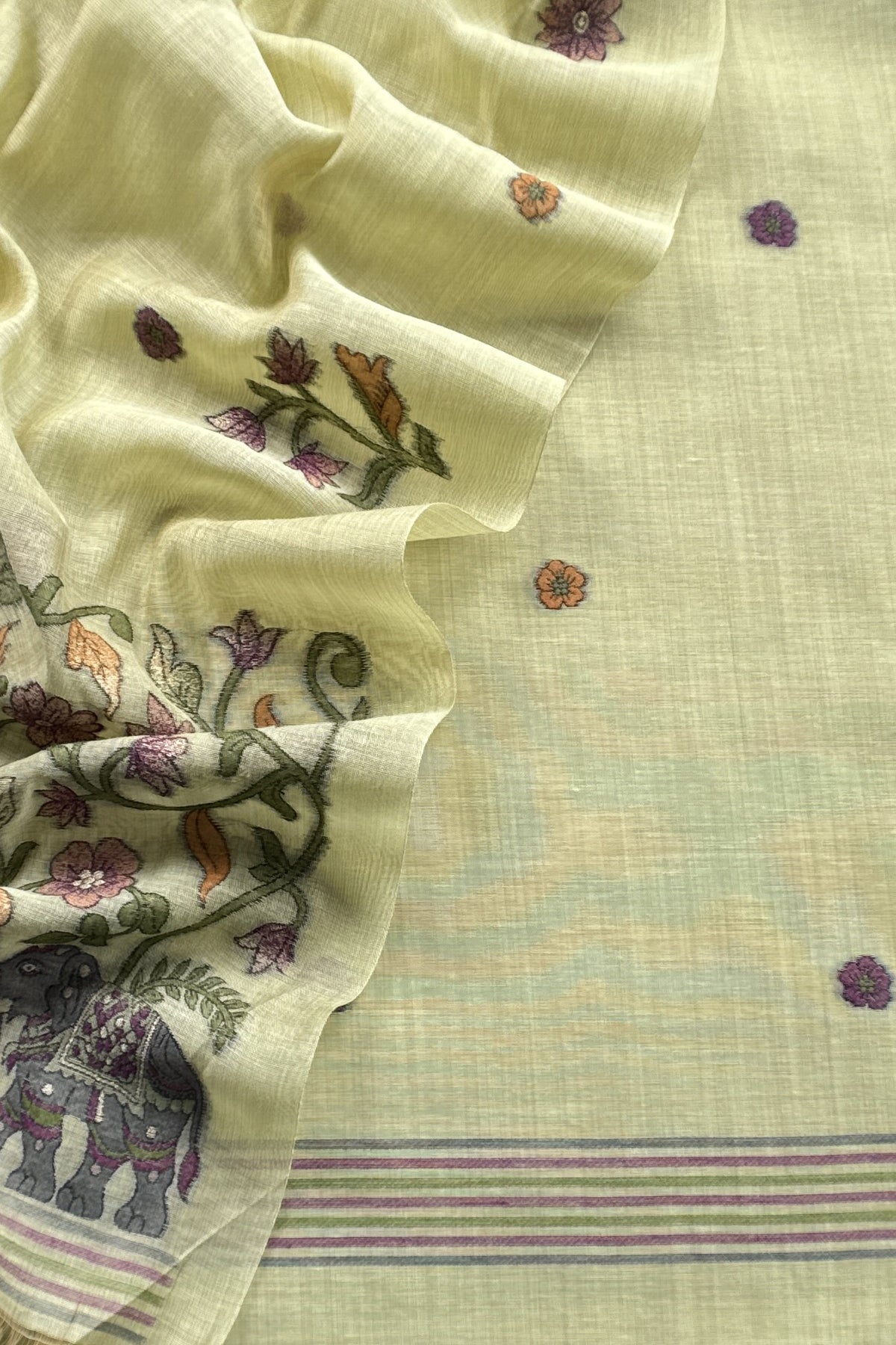 Chanderi suit fabric with jamdani weaving

