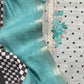 Turquoise Blue Embroidered Tussar Suit With Digital Print