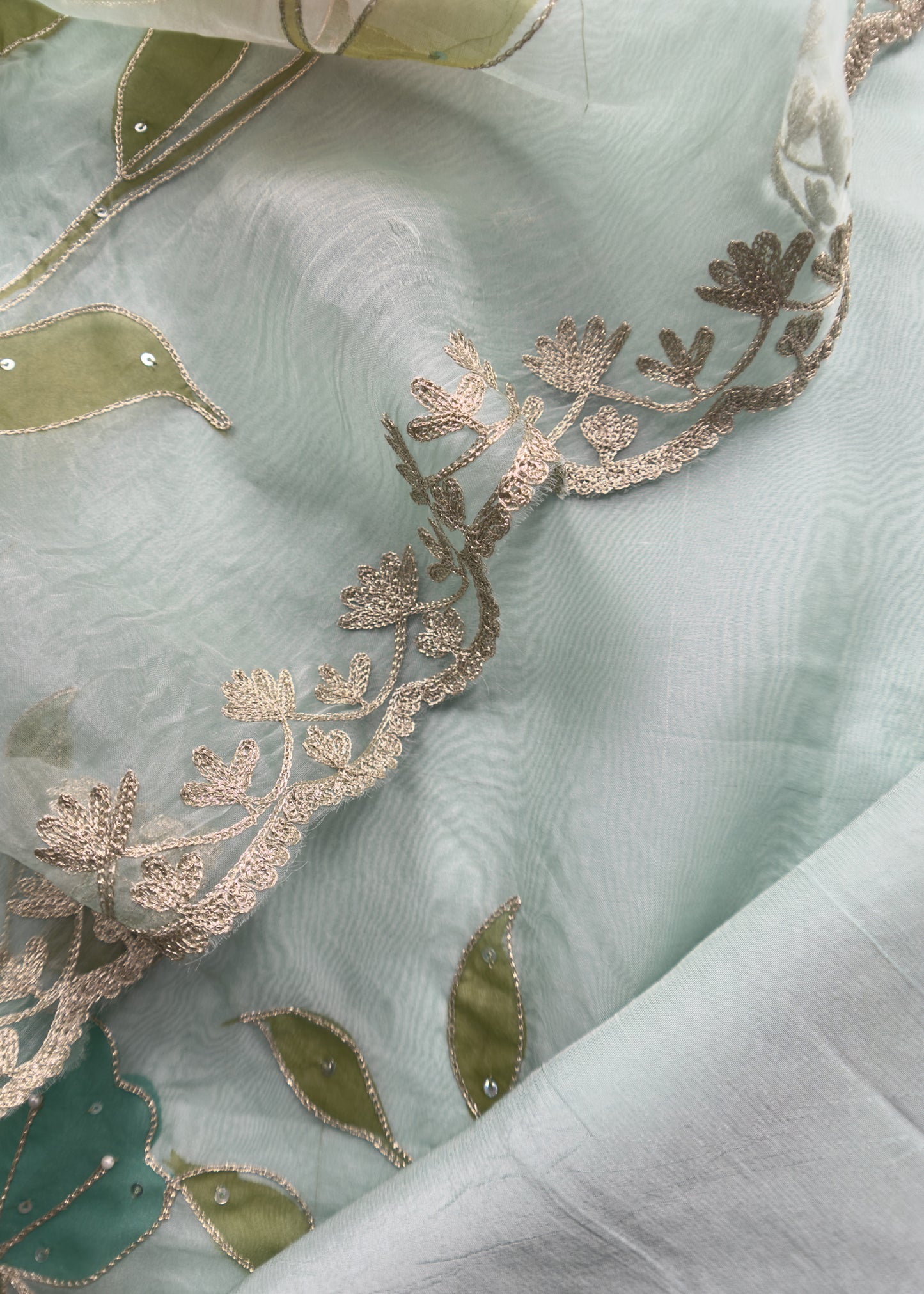 Powder Blue Hand Painted Organza Silk Suit With Dori Embroidered