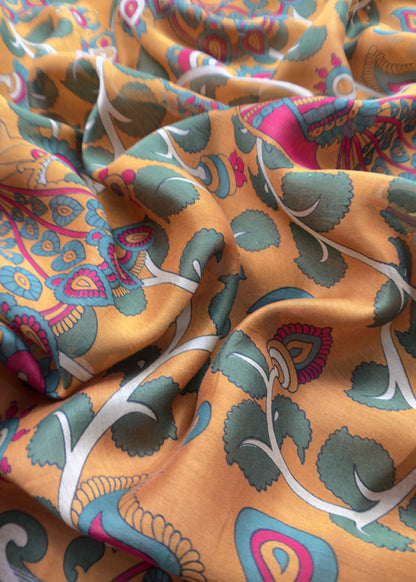 Yellow Pure Maheshwari Unstitched Suits With Kalamkari Dupatta
