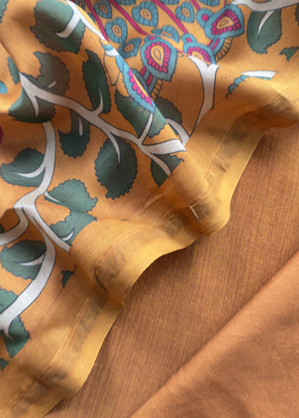 Yellow Pure Maheshwari Unstitched Suits With Kalamkari Dupatta