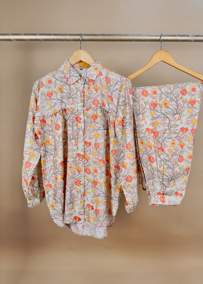 Digital Print Stitched Cord Set In Muslin