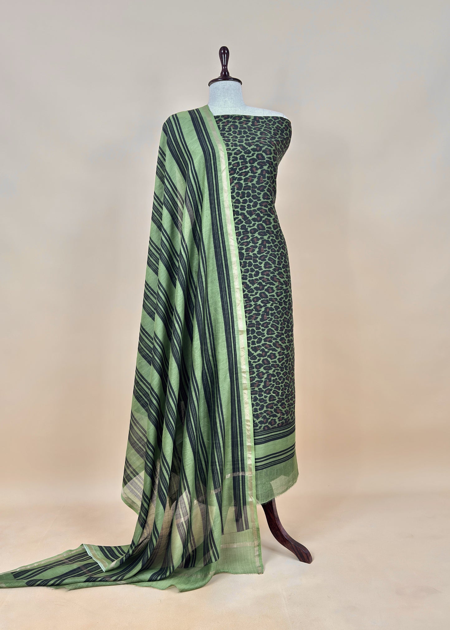Green and Black Pure Maheshwari Silk Suit With Dupatta