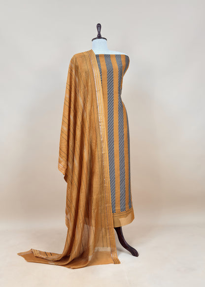 Green Maheshwari Silk Suit Fabric With kantha Dupatta And Kantha Stitch Hand Embroidery