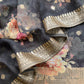 Black Floral Print Organza Unstitched Suit With Zari Weaving