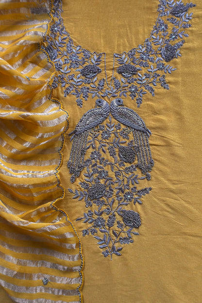 Yellow Pure Silk Suit With Tissue Silk Dupatta