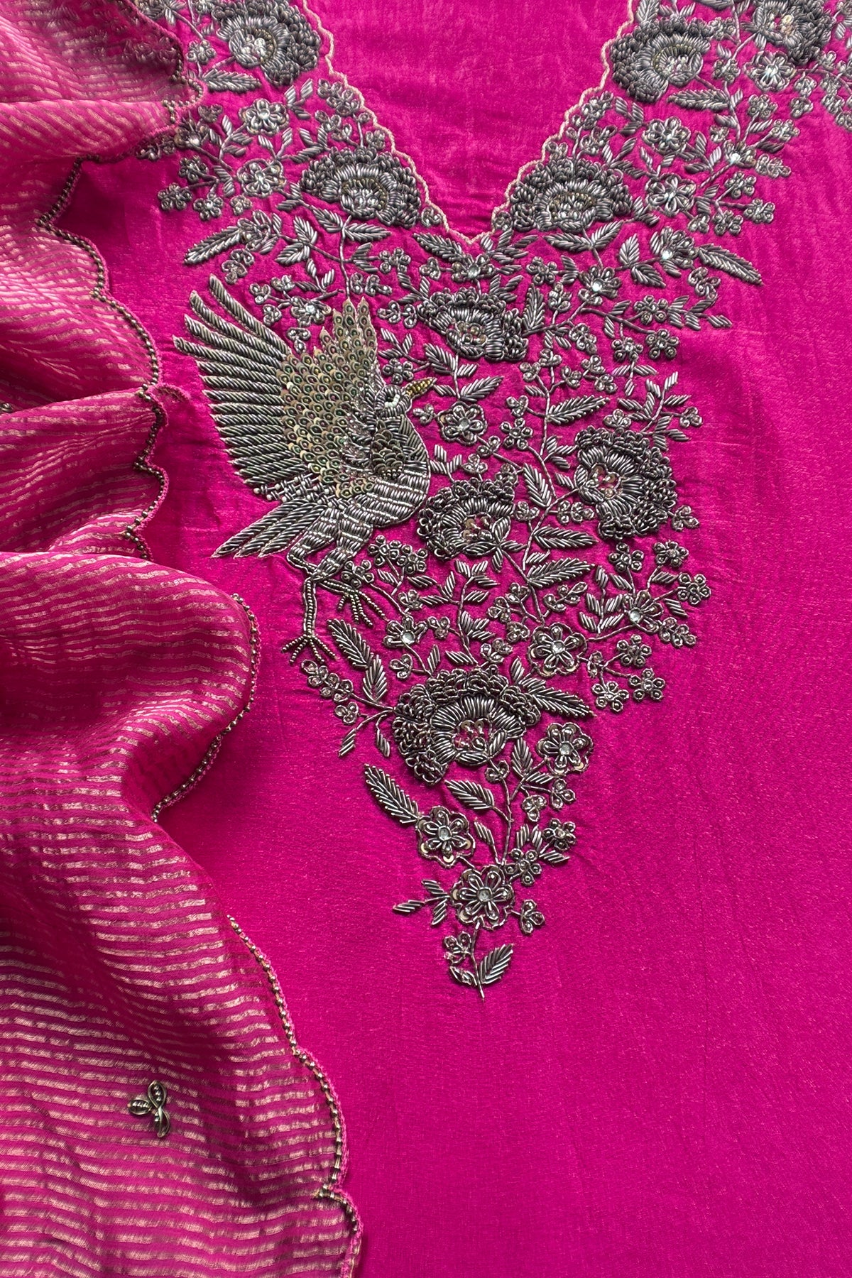 Luxury silk suit with dabka dori chidiya handwork

