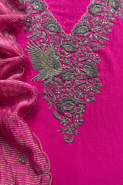 Luxury silk suit with dabka dori chidiya handwork

