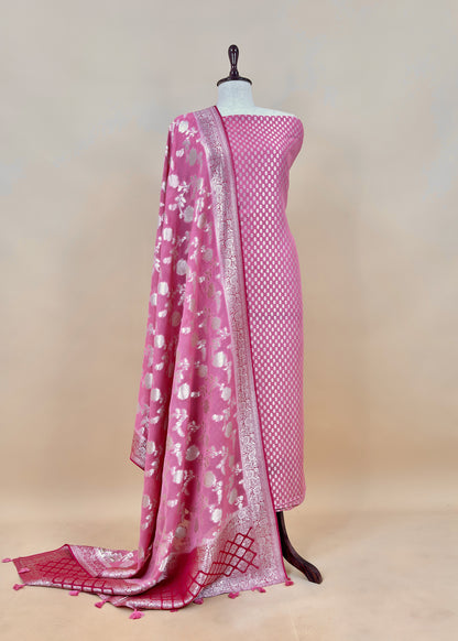 Blue Handloom Khadi Weaving Unstitched Suit In Georgette