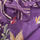 Purple Handloom Organza Silk Suit Fabric With Flamingos Kantha Handwork