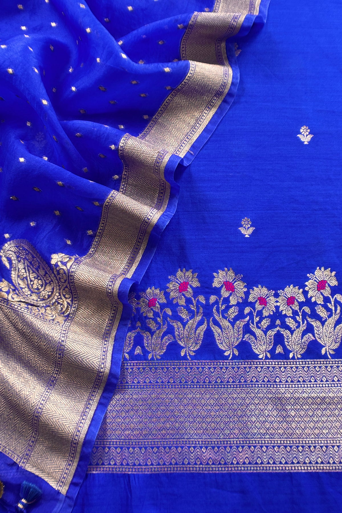 Pure banarasi silk unstitched suit with dupatta

