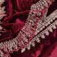 Maroon Pure Velvet Unstitched Suit In Dori Embroidery
