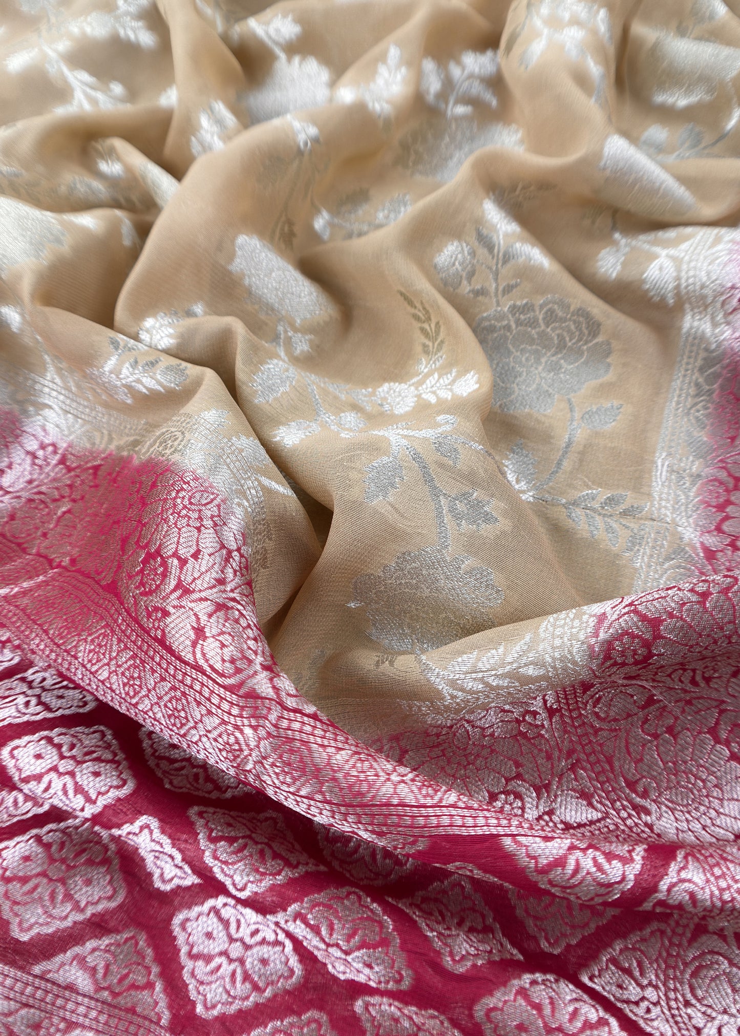 Beige Handloom Khadi Weaving Unstitched Suit In Georgette