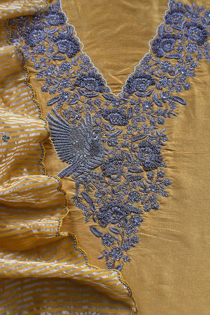 Luxury silk suit with dabka dori chidiya handwork

