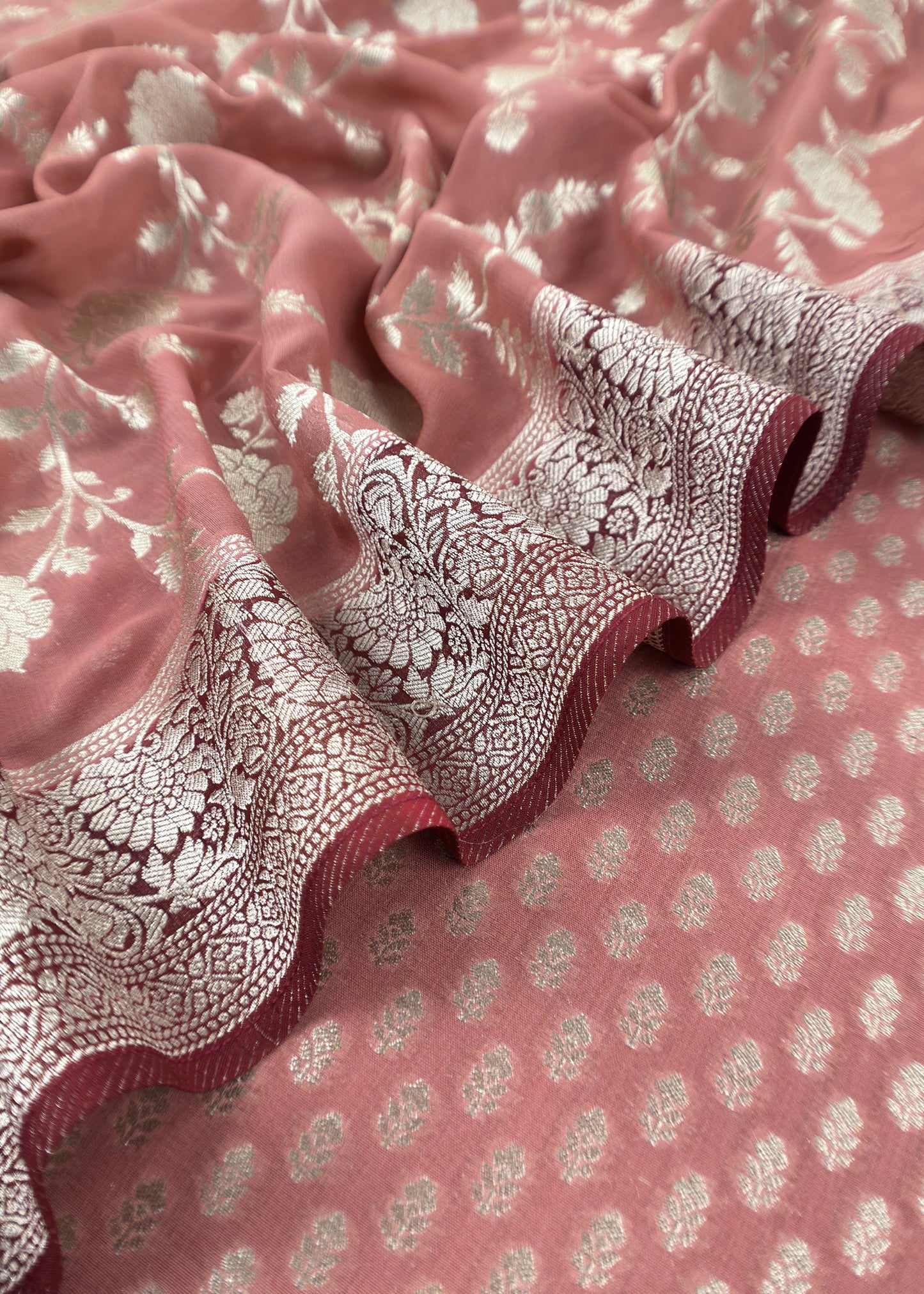 Peach Handloom Khadi Weaving Unstitched Suit In Georgette