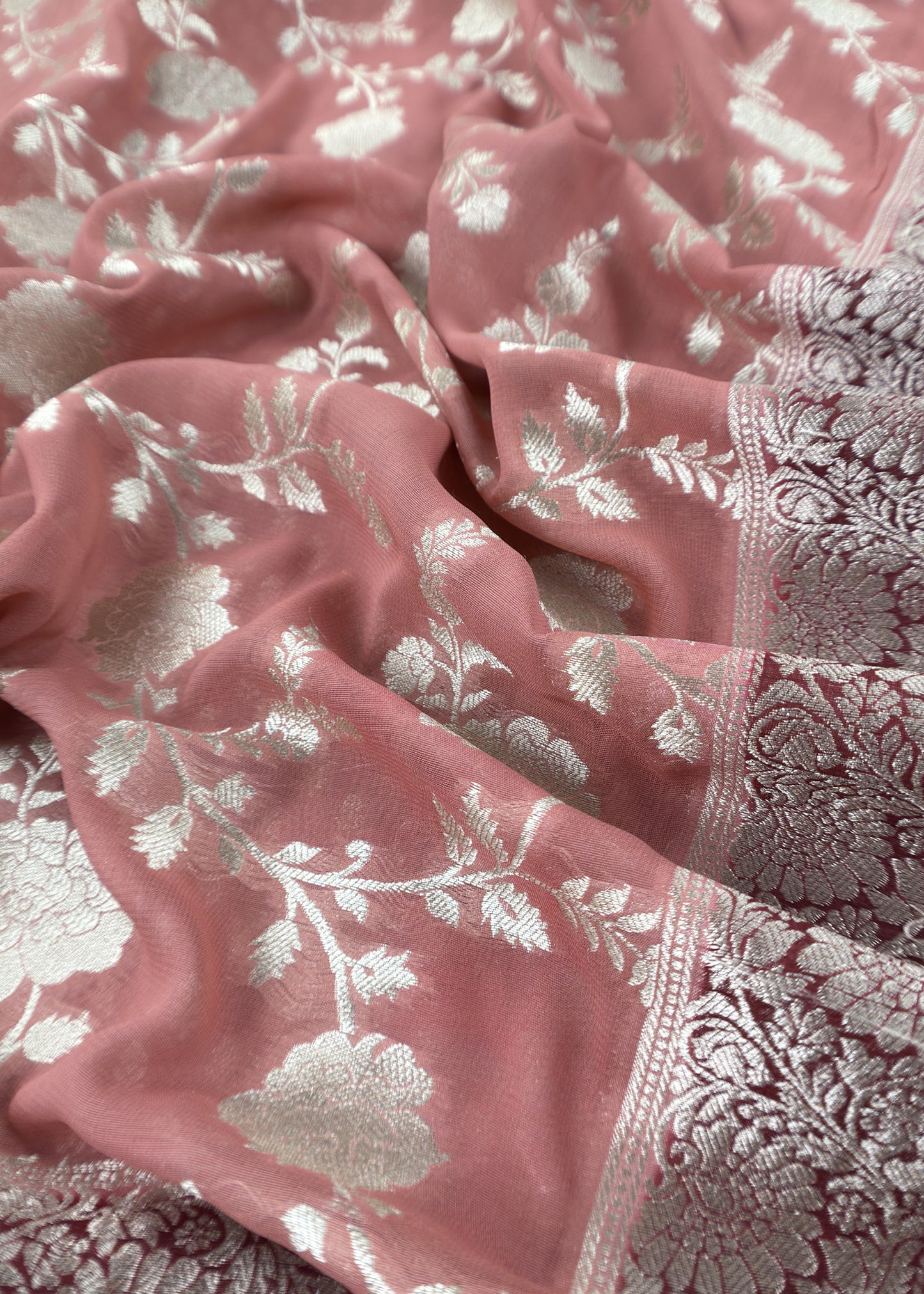 Peach Handloom Khadi Weaving Unstitched Suit In Georgette