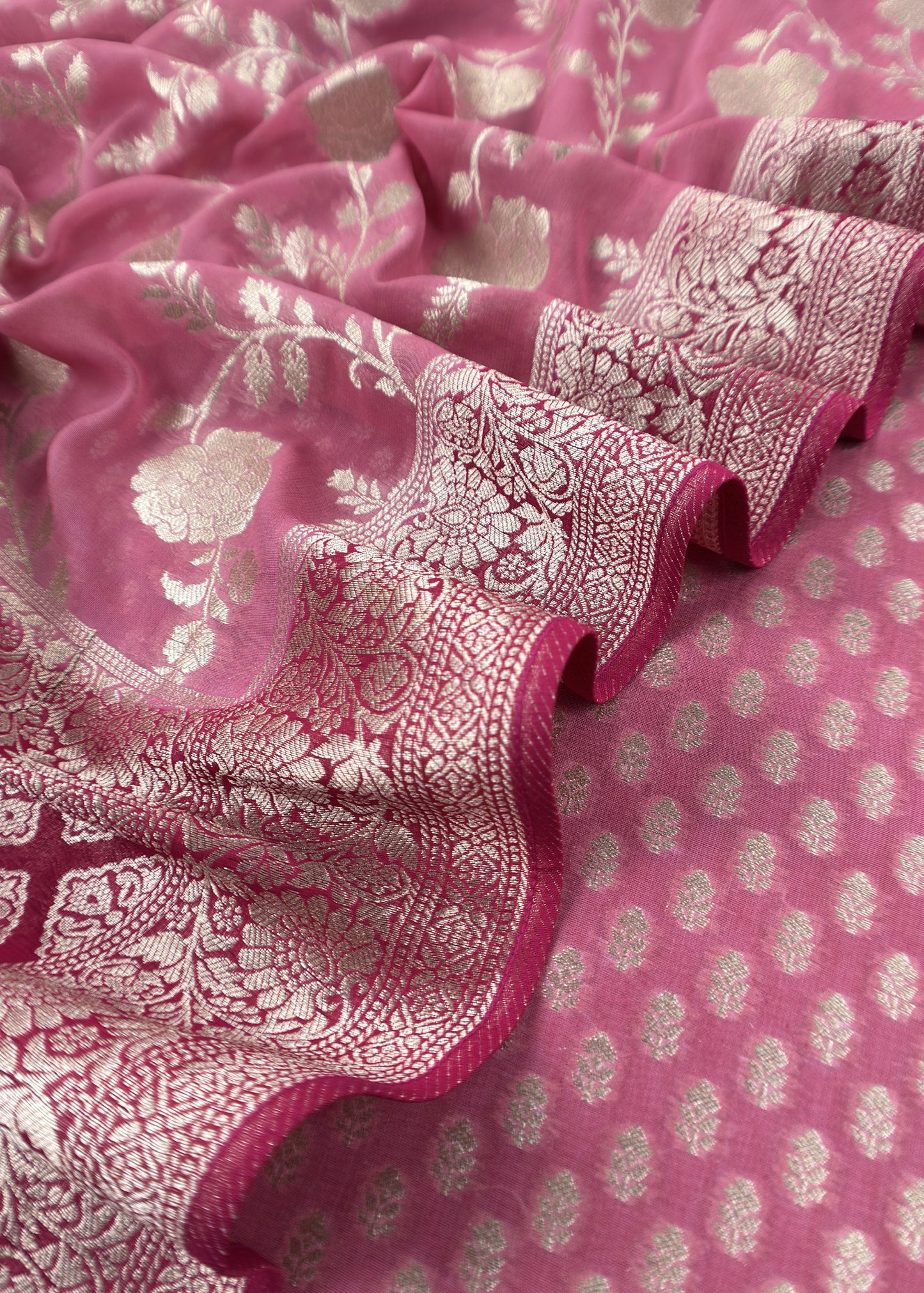 Pink Handloom Khadi Weaving Unstitched Suit In Georgette