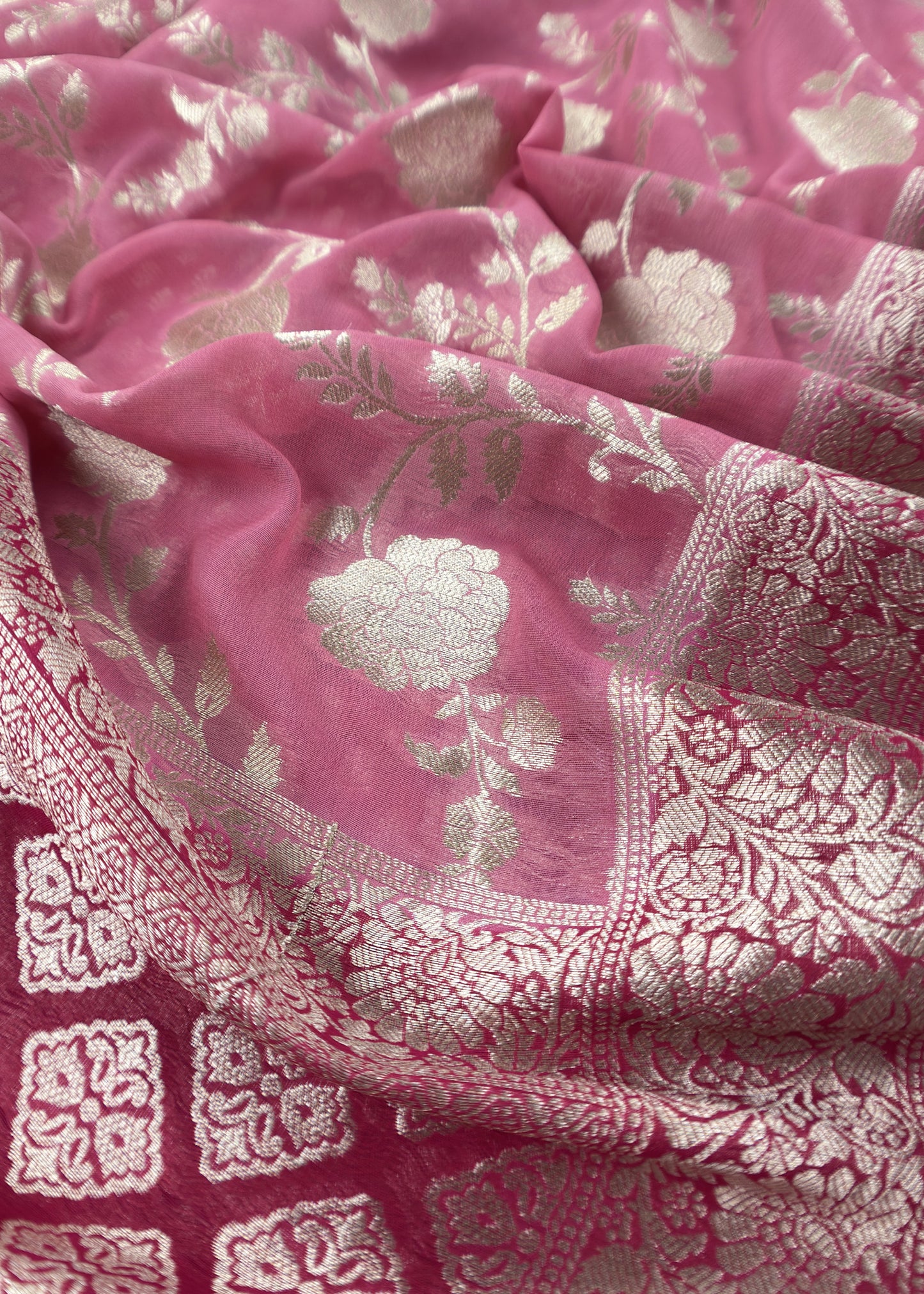 Pink Handloom Khadi Weaving Unstitched Suit In Georgette