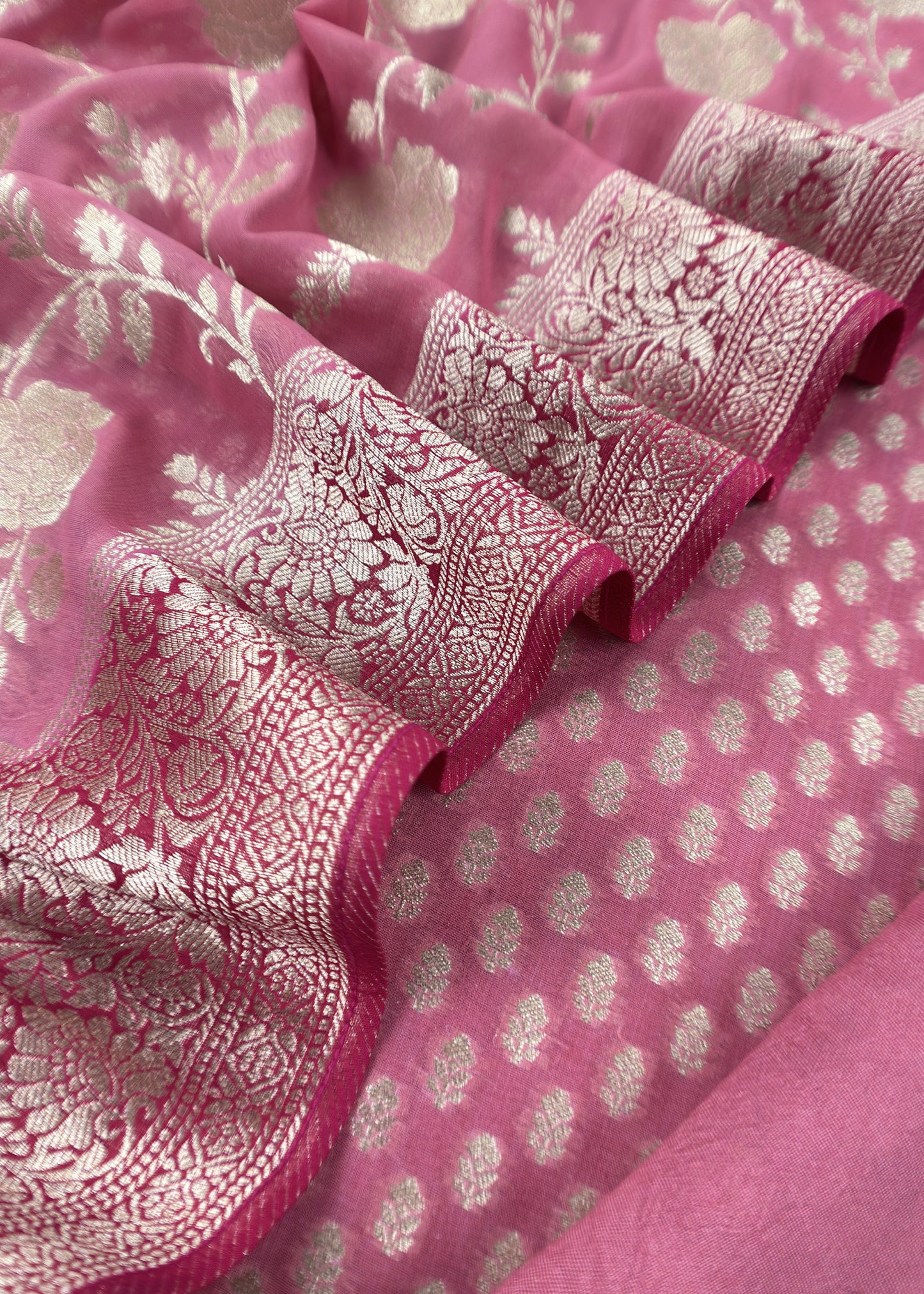Pink Handloom Khadi Weaving Unstitched Suit In Georgette