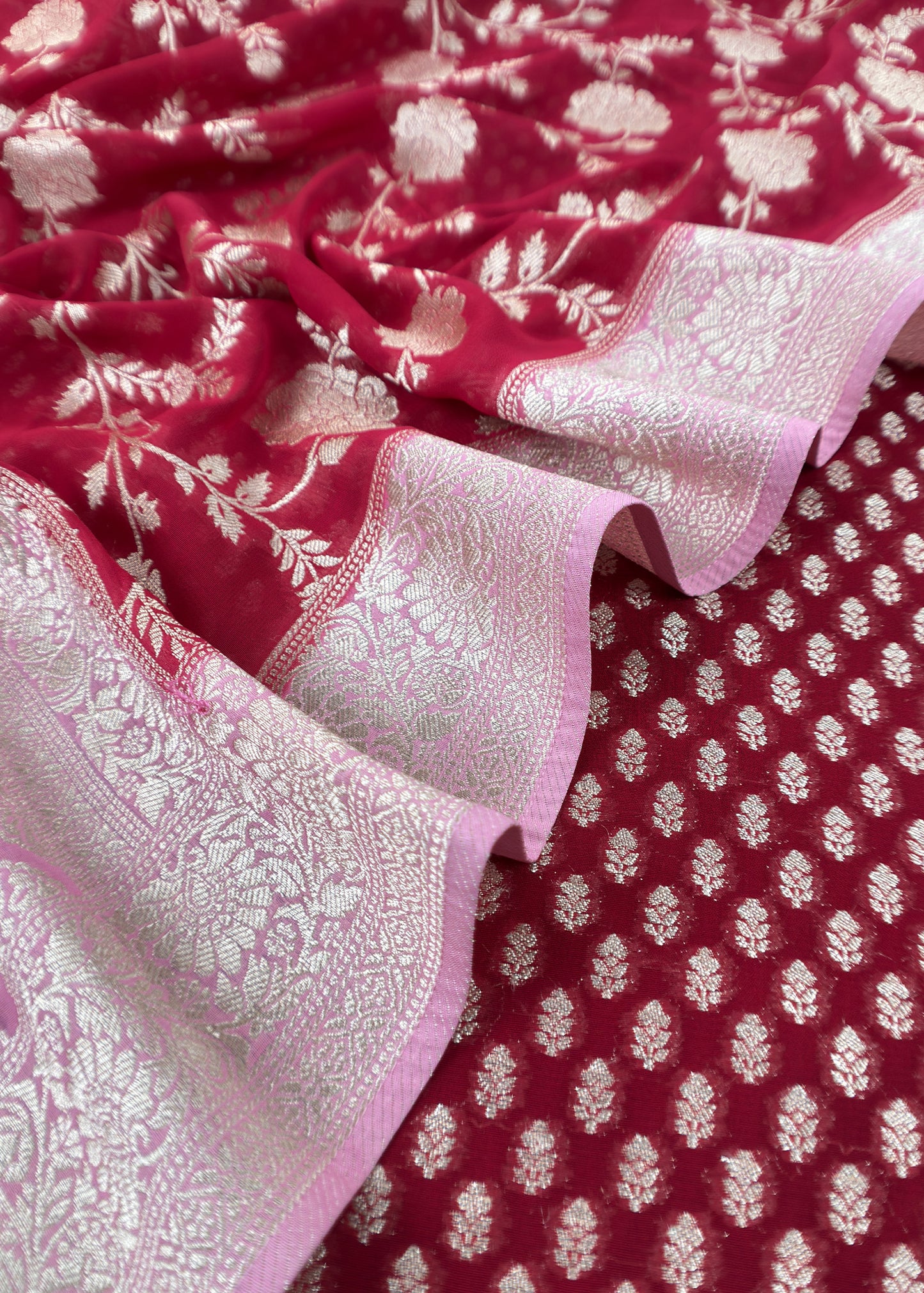 Blood Red Handloom Khadi Weaving Unstitched Suit In Georgette