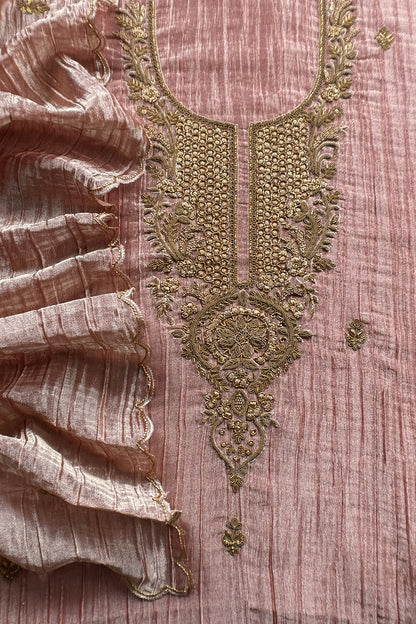 Pastel Pink Crush Tissue Silk Suit With Dupatta And Gota Patti Handwork