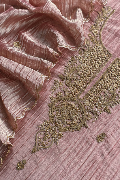 Pastel Pink Crush Tissue Silk Suit With Dupatta And Gota Patti Handwork