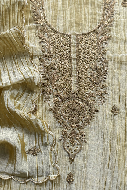 Light Yellow Crush Tissue Silk Suit With Dupatta And Gota Patti Handwork
