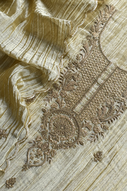 Light Yellow Crush Tissue Silk Suit With Dupatta And Gota Patti Handwork