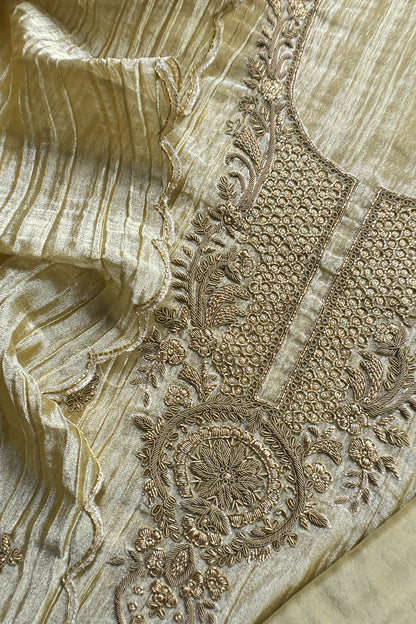 Light Yellow Crush Tissue Silk Suit With Dupatta And Gota Patti Handwork