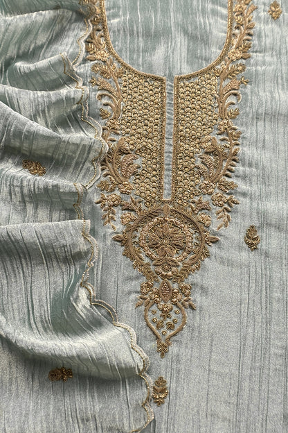 Pastel Blue Crush Tissue Silk Suit With Dupatta And Gota Patti Handwork